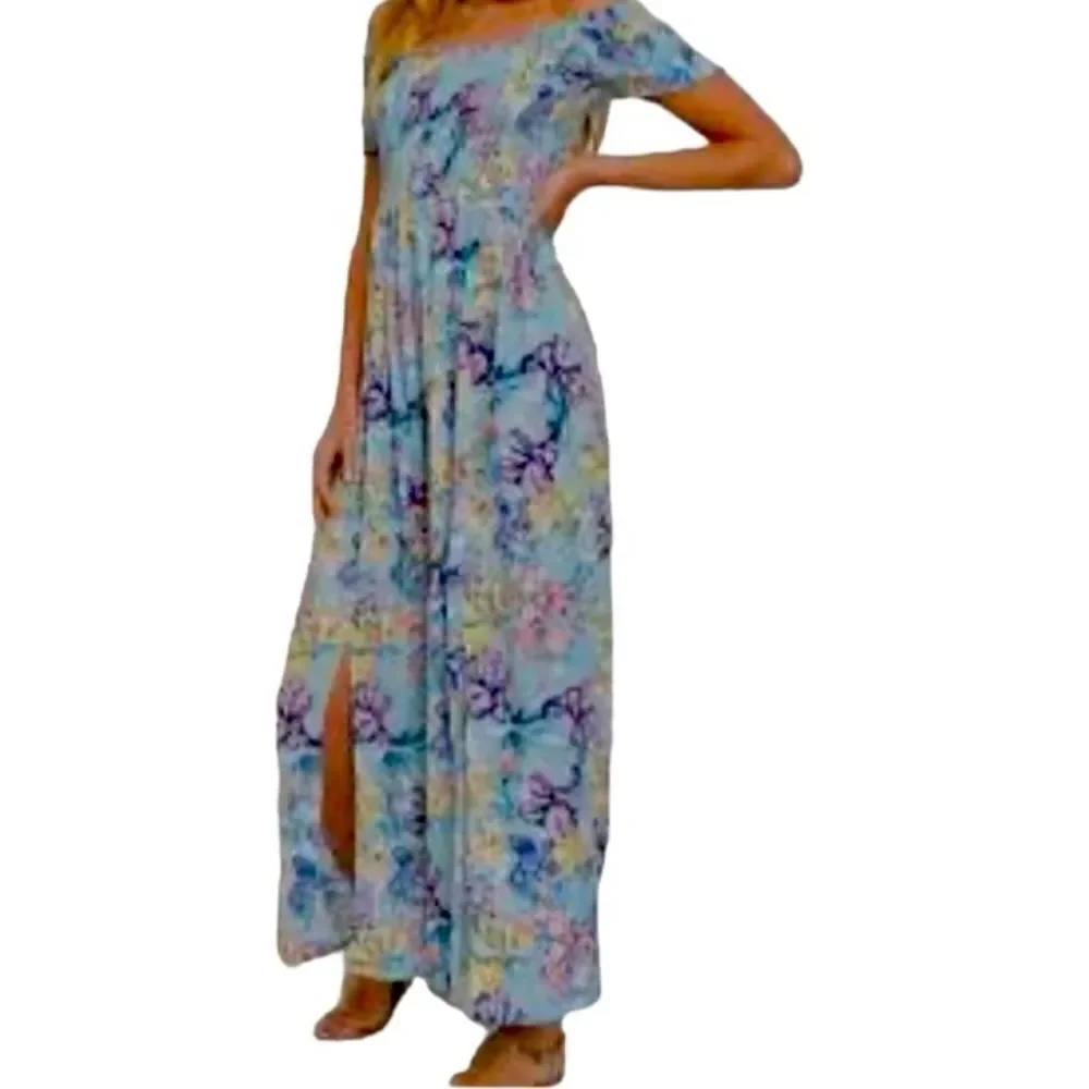 Soft Surroundings Dress Woman’s Size M Short Sleeve Maxi Dress With Swea…